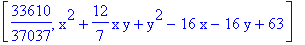 [33610/37037, x^2+12/7*x*y+y^2-16*x-16*y+63]